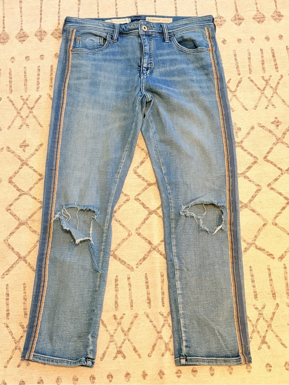 Pilcro and the Letterpress Washed Blue Slim Boyfriend Jeans Side Stripe 30 - Picture 2 of 14